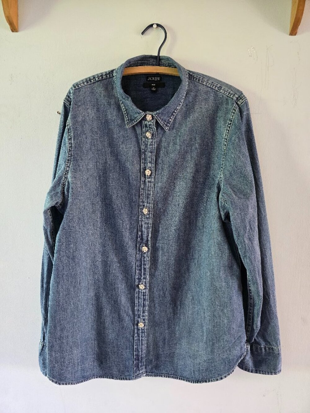 Vintage J Crew Denim Shirt with Rhinestone buttons Size 14 Slim Fit